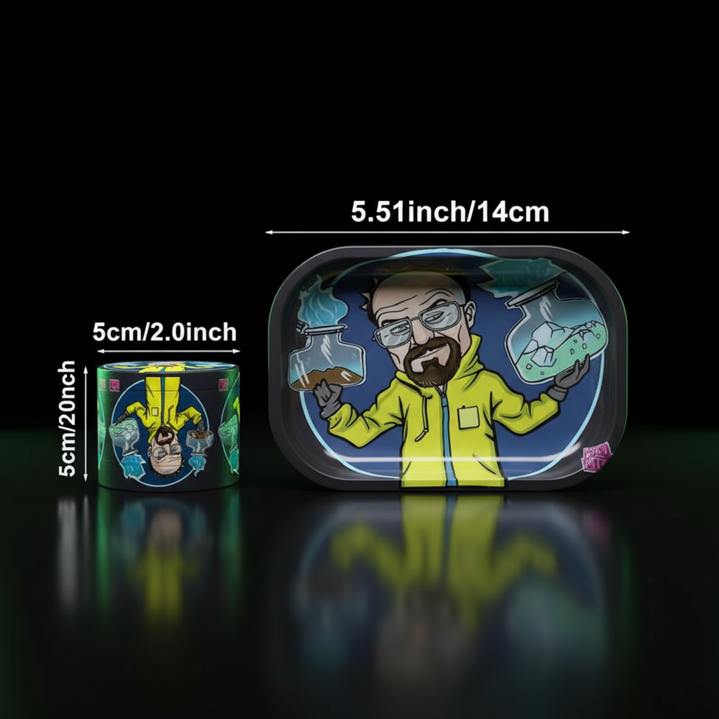 Breaking Bad Rolling Tray with measurements and grinder